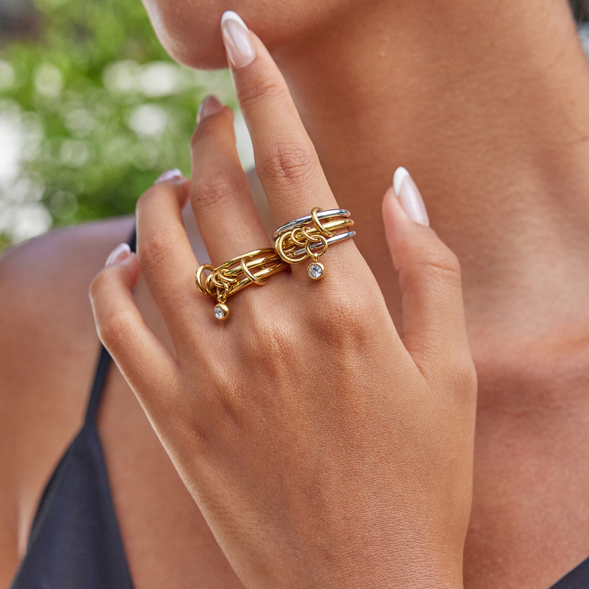 ELENYS Aria Duo – prsten z oceli a zlata s jemným zirkonem